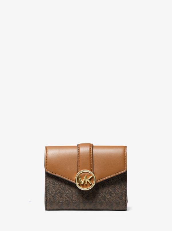 Damske Penazenky Michael Kors Carmen Medium Logo and Faux Leather Hnede - Doplnky Michael Kors Vypredaj | UMTEB-7018